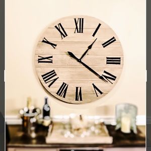 36 inch handmade clock, hand carved Roman numeral wooden wall clock